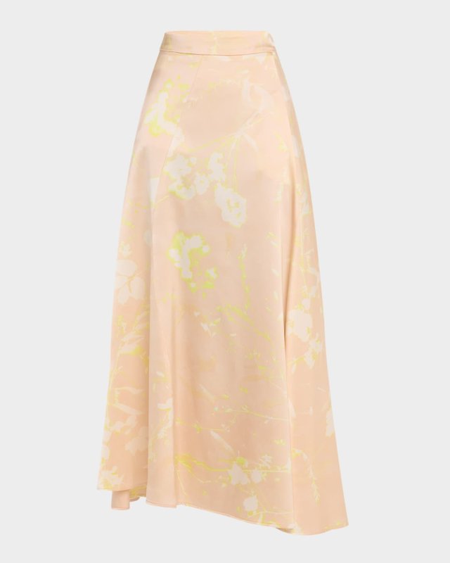 Tilia Floral-Print Silk A-Line Midi Skirt
